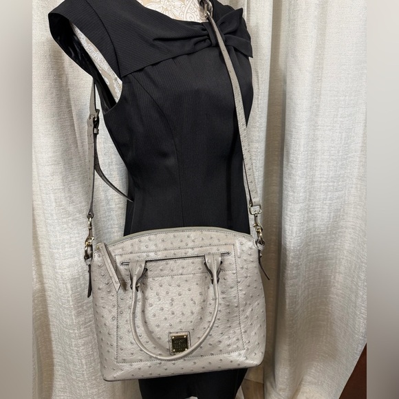 Dooney & Bourke Gray Ostrich Leather Satchel Crossbody Bag Purse - Picture 11 of 12